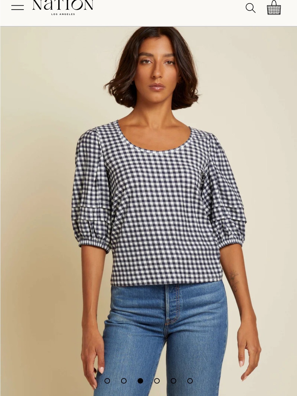 Nation  LTD Gingham Puff-Sleeve 100% puma cotton Nigella Tee
